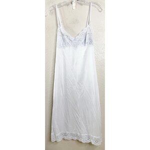 VTG 70's Sz 34 F Vassarette Pale Blue LACE-underneath It All-NYLON FULL SLIP EUC